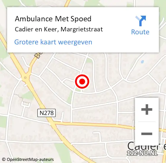 Locatie op kaart van de 112 melding: Ambulance Met Spoed Naar Cadier en Keer, Margrietstraat op 13 september 2014 19:40