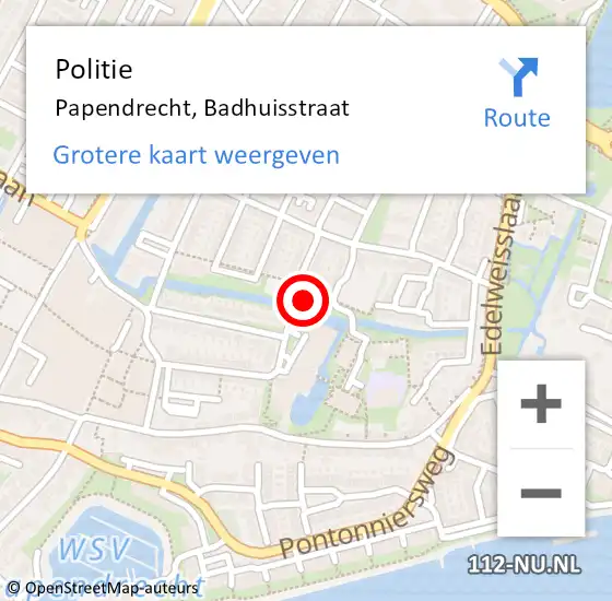 Locatie op kaart van de 112 melding: Politie Papendrecht, Badhuisstraat op 2 november 2023 20:50