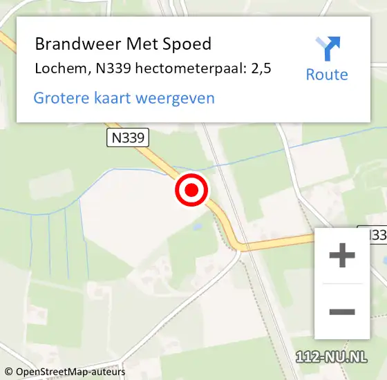 Locatie op kaart van de 112 melding: Brandweer Met Spoed Naar Lochem, N339 hectometerpaal: 2,5 op 2 november 2023 20:53