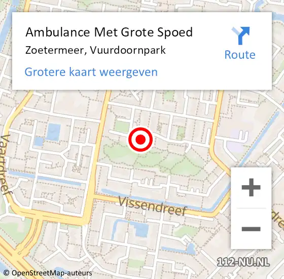 Locatie op kaart van de 112 melding: Ambulance Met Grote Spoed Naar Zoetermeer, Vuurdoornpark op 2 november 2023 21:03