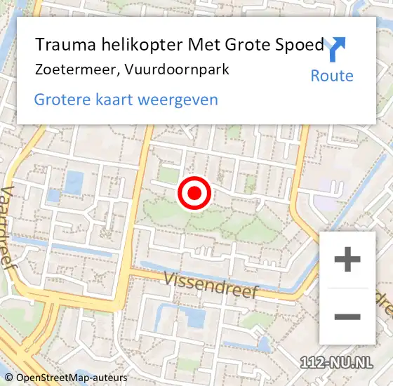 Locatie op kaart van de 112 melding: Trauma helikopter Met Grote Spoed Naar Zoetermeer, Vuurdoornpark op 2 november 2023 21:04