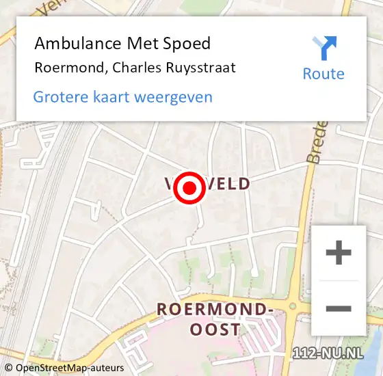 Locatie op kaart van de 112 melding: Ambulance Met Spoed Naar Roermond, Charles Ruysstraat op 2 november 2023 21:14