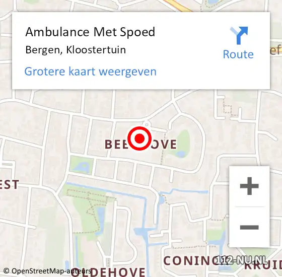 Locatie op kaart van de 112 melding: Ambulance Met Spoed Naar Bergen, Kloostertuin op 2 november 2023 22:06