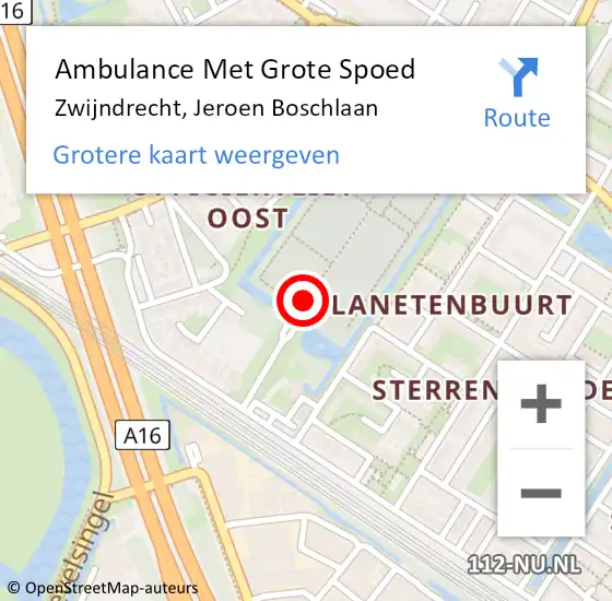 Locatie op kaart van de 112 melding: Ambulance Met Grote Spoed Naar Zwijndrecht, Jeroen Boschlaan op 2 november 2023 22:08