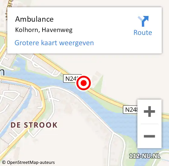 Locatie op kaart van de 112 melding: Ambulance Kolhorn, Havenweg op 2 november 2023 22:12