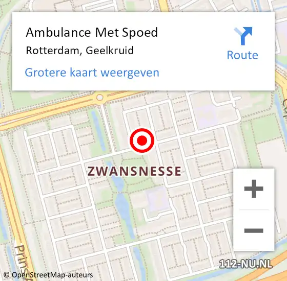 Locatie op kaart van de 112 melding: Ambulance Met Spoed Naar Rotterdam, Geelkruid op 2 november 2023 22:33