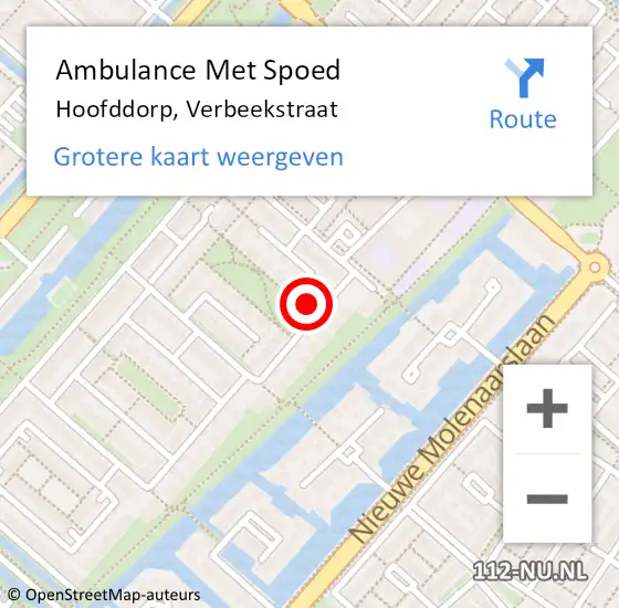 Locatie op kaart van de 112 melding: Ambulance Met Spoed Naar Hoofddorp, Verbeekstraat op 2 november 2023 22:33