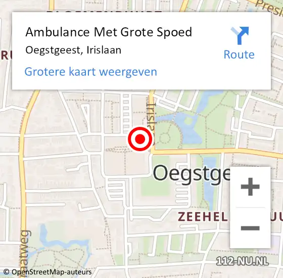 Locatie op kaart van de 112 melding: Ambulance Met Grote Spoed Naar Oegstgeest, Irislaan op 2 november 2023 22:36