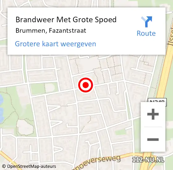 Locatie op kaart van de 112 melding: Brandweer Met Grote Spoed Naar Brummen, Fazantstraat op 13 september 2014 19:53