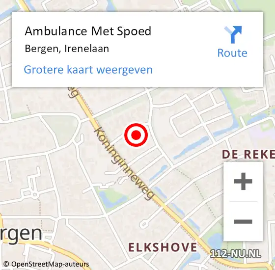 Locatie op kaart van de 112 melding: Ambulance Met Spoed Naar Bergen, Irenelaan op 2 november 2023 22:49