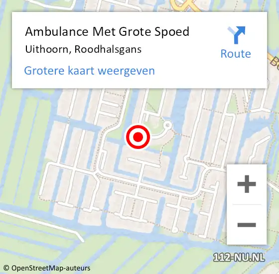 Locatie op kaart van de 112 melding: Ambulance Met Grote Spoed Naar Uithoorn, Roodhalsgans op 2 november 2023 23:06