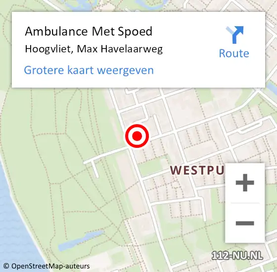 Locatie op kaart van de 112 melding: Ambulance Met Spoed Naar Hoogvliet, Max Havelaarweg op 2 november 2023 23:09