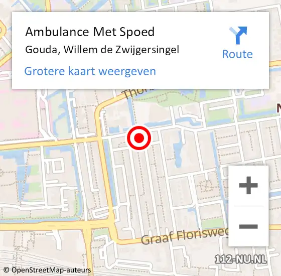 Locatie op kaart van de 112 melding: Ambulance Met Spoed Naar Gouda, Willem de Zwijgersingel op 2 november 2023 23:23