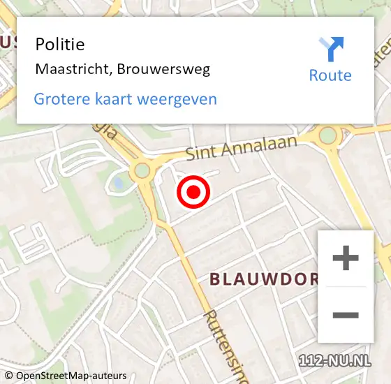 Locatie op kaart van de 112 melding: Politie Maastricht, Brouwersweg op 3 november 2023 00:03