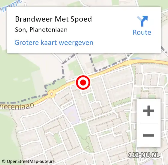 Locatie op kaart van de 112 melding: Brandweer Met Spoed Naar Son, Planetenlaan op 3 november 2023 00:28