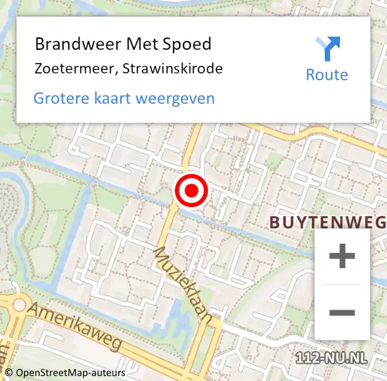 Locatie op kaart van de 112 melding: Brandweer Met Spoed Naar Zoetermeer, Strawinskirode op 3 november 2023 00:50