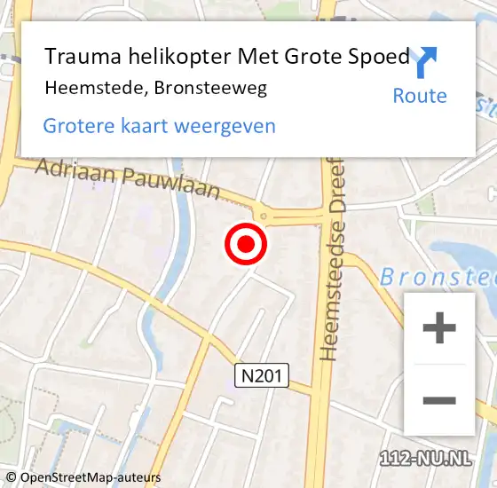 Locatie op kaart van de 112 melding: Trauma helikopter Met Grote Spoed Naar Heemstede, Bronsteeweg op 3 november 2023 01:03
