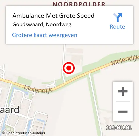 Locatie op kaart van de 112 melding: Ambulance Met Grote Spoed Naar Goudswaard, Noordweg op 3 november 2023 01:19