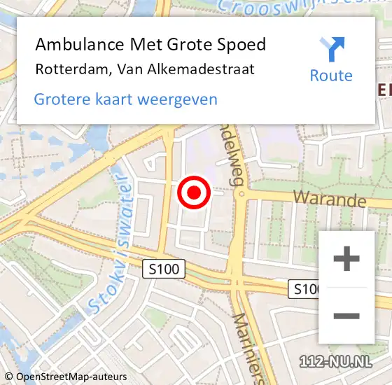 Locatie op kaart van de 112 melding: Ambulance Met Grote Spoed Naar Rotterdam, Van Alkemadestraat op 3 november 2023 01:49