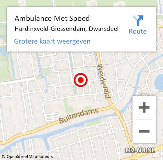 Locatie op kaart van de 112 melding: Ambulance Met Spoed Naar Hardinxveld-Giessendam, Dwarsdeel op 3 november 2023 01:56
