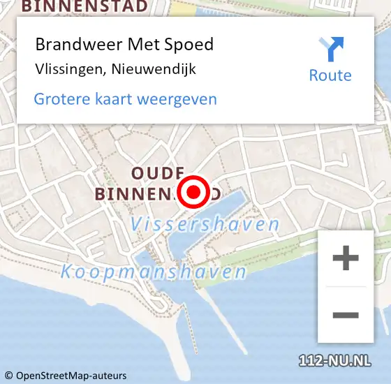 Locatie op kaart van de 112 melding: Brandweer Met Spoed Naar Vlissingen, Nieuwendijk op 3 november 2023 02:53