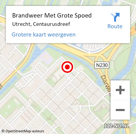 Locatie op kaart van de 112 melding: Brandweer Met Grote Spoed Naar Utrecht, Centaurusdreef op 3 november 2023 02:53