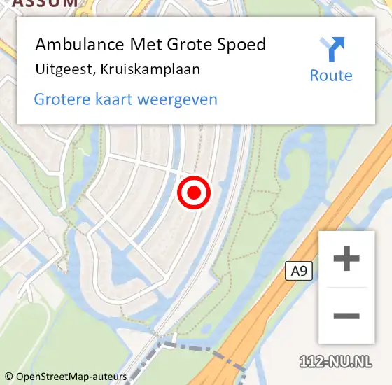 Locatie op kaart van de 112 melding: Ambulance Met Grote Spoed Naar Uitgeest, Kruiskamplaan op 3 november 2023 03:12