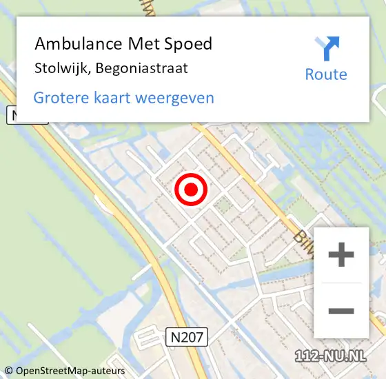 Locatie op kaart van de 112 melding: Ambulance Met Spoed Naar Stolwijk, Begoniastraat op 3 november 2023 03:36
