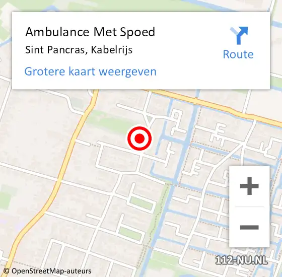 Locatie op kaart van de 112 melding: Ambulance Met Spoed Naar Sint Pancras, Kabelrijs op 3 november 2023 03:45