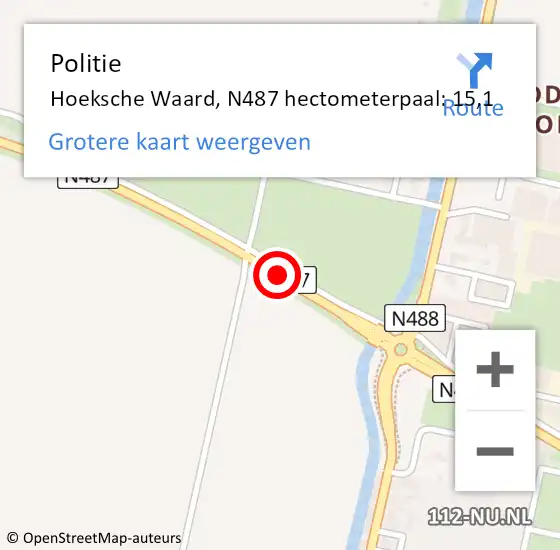 Locatie op kaart van de 112 melding: Politie Hoeksche Waard, N487 hectometerpaal: 15,1 op 3 november 2023 03:47