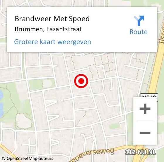 Locatie op kaart van de 112 melding: Brandweer Met Spoed Naar Brummen, Fazantstraat op 13 september 2014 20:15