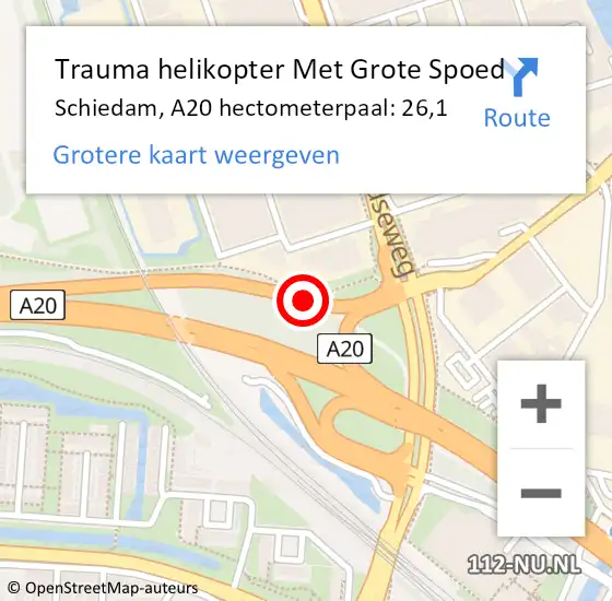 Locatie op kaart van de 112 melding: Trauma helikopter Met Grote Spoed Naar Schiedam, A20 hectometerpaal: 26,1 op 3 november 2023 05:15