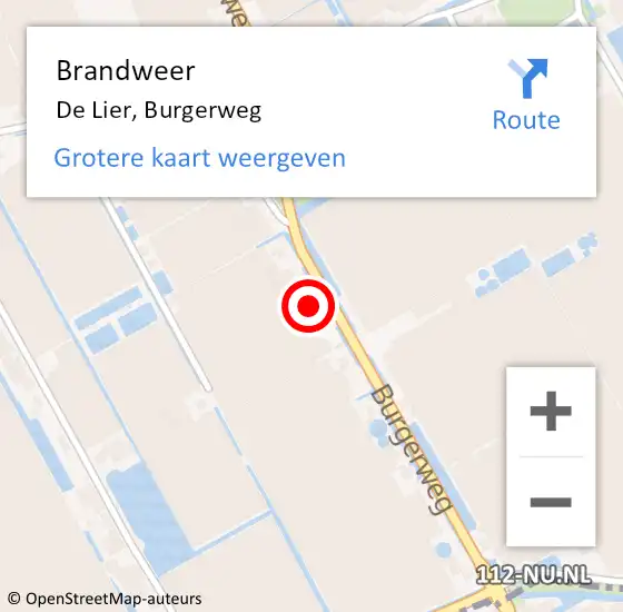 Locatie op kaart van de 112 melding: Brandweer De Lier, Burgerweg op 3 november 2023 06:17