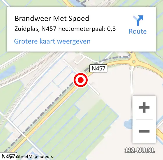 Locatie op kaart van de 112 melding: Brandweer Met Spoed Naar Zuidplas, N457 hectometerpaal: 0,3 op 3 november 2023 06:31