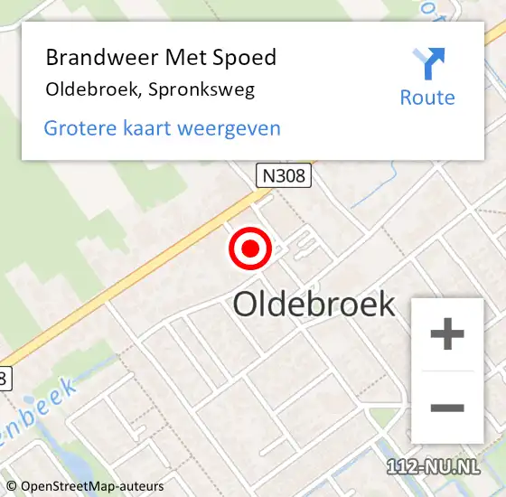 Locatie op kaart van de 112 melding: Brandweer Met Spoed Naar Oldebroek, Spronksweg op 3 november 2023 06:36