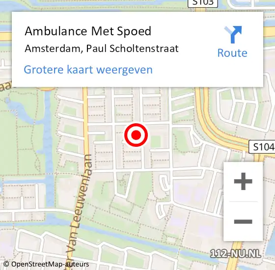 Locatie op kaart van de 112 melding: Ambulance Met Spoed Naar Amsterdam, Paul Scholtenstraat op 3 november 2023 07:40