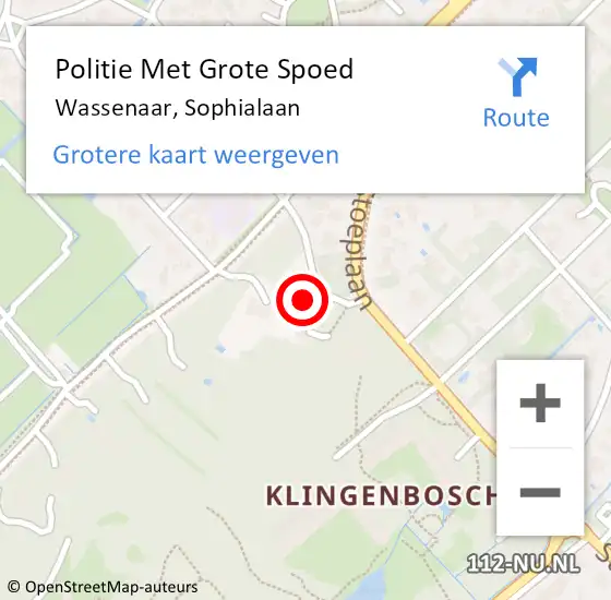 Locatie op kaart van de 112 melding: Politie Met Grote Spoed Naar Wassenaar, Sophialaan op 3 november 2023 07:57