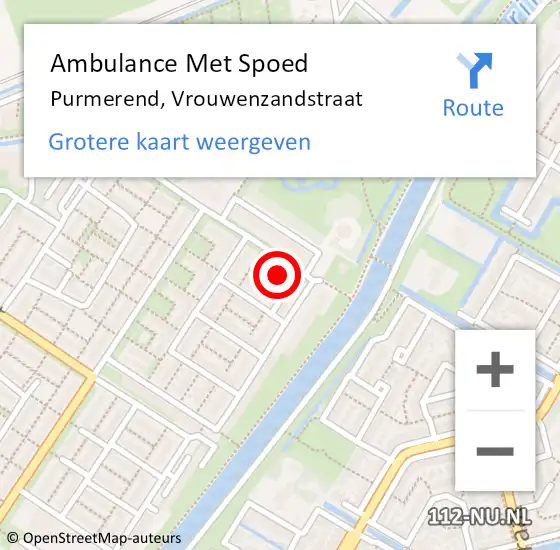Locatie op kaart van de 112 melding: Ambulance Met Spoed Naar Purmerend, Vrouwenzandstraat op 3 november 2023 08:09