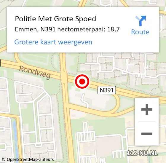 Locatie op kaart van de 112 melding: Politie Met Grote Spoed Naar Emmen, N391 hectometerpaal: 18,7 op 3 november 2023 08:35