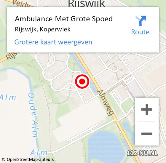 Locatie op kaart van de 112 melding: Ambulance Met Grote Spoed Naar Rijswijk, Koperwiek op 3 november 2023 08:49