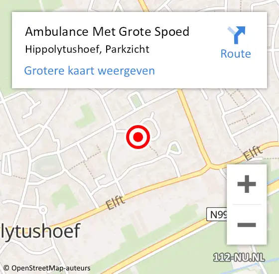 Locatie op kaart van de 112 melding: Ambulance Met Grote Spoed Naar Hippolytushoef, Parkzicht op 3 november 2023 08:51