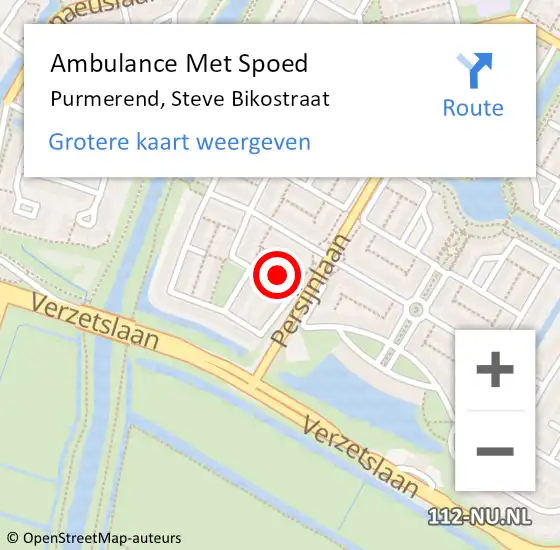 Locatie op kaart van de 112 melding: Ambulance Met Spoed Naar Purmerend, Steve Bikostraat op 3 november 2023 09:12