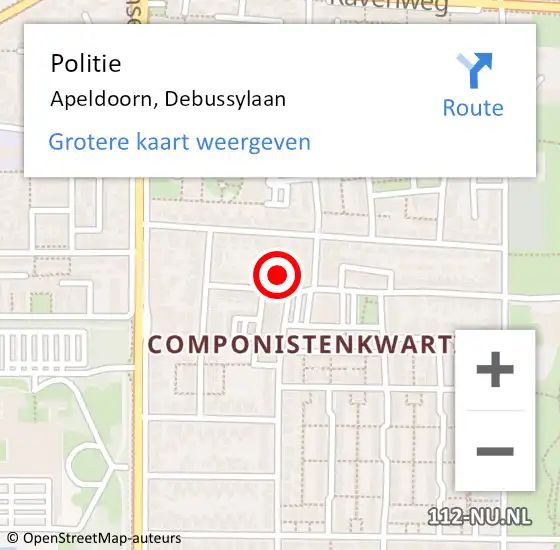 Locatie op kaart van de 112 melding: Politie Apeldoorn, Debussylaan op 3 november 2023 09:24