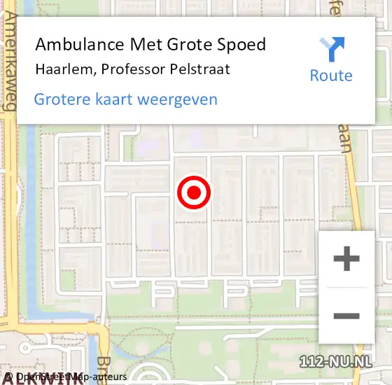 Locatie op kaart van de 112 melding: Ambulance Met Grote Spoed Naar Haarlem, Professor Pelstraat op 3 november 2023 10:20