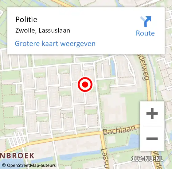 Locatie op kaart van de 112 melding: Politie Zwolle, Lassuslaan op 3 november 2023 10:27