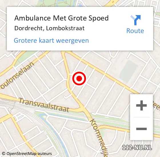 Locatie op kaart van de 112 melding: Ambulance Met Grote Spoed Naar Dordrecht, Lombokstraat op 3 november 2023 10:37