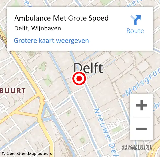 Locatie op kaart van de 112 melding: Ambulance Met Grote Spoed Naar Delft, Wijnhaven op 3 november 2023 10:48