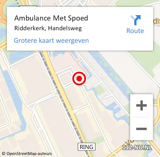 Locatie op kaart van de 112 melding: Ambulance Met Spoed Naar Ridderkerk, Handelsweg op 3 november 2023 10:51