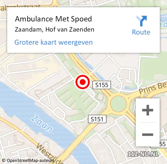 Locatie op kaart van de 112 melding: Ambulance Met Spoed Naar Zaandam, Hof van Zaenden op 3 november 2023 11:09