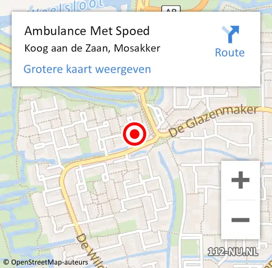 Locatie op kaart van de 112 melding: Ambulance Met Spoed Naar Koog aan de Zaan, Mosakker op 3 november 2023 11:38